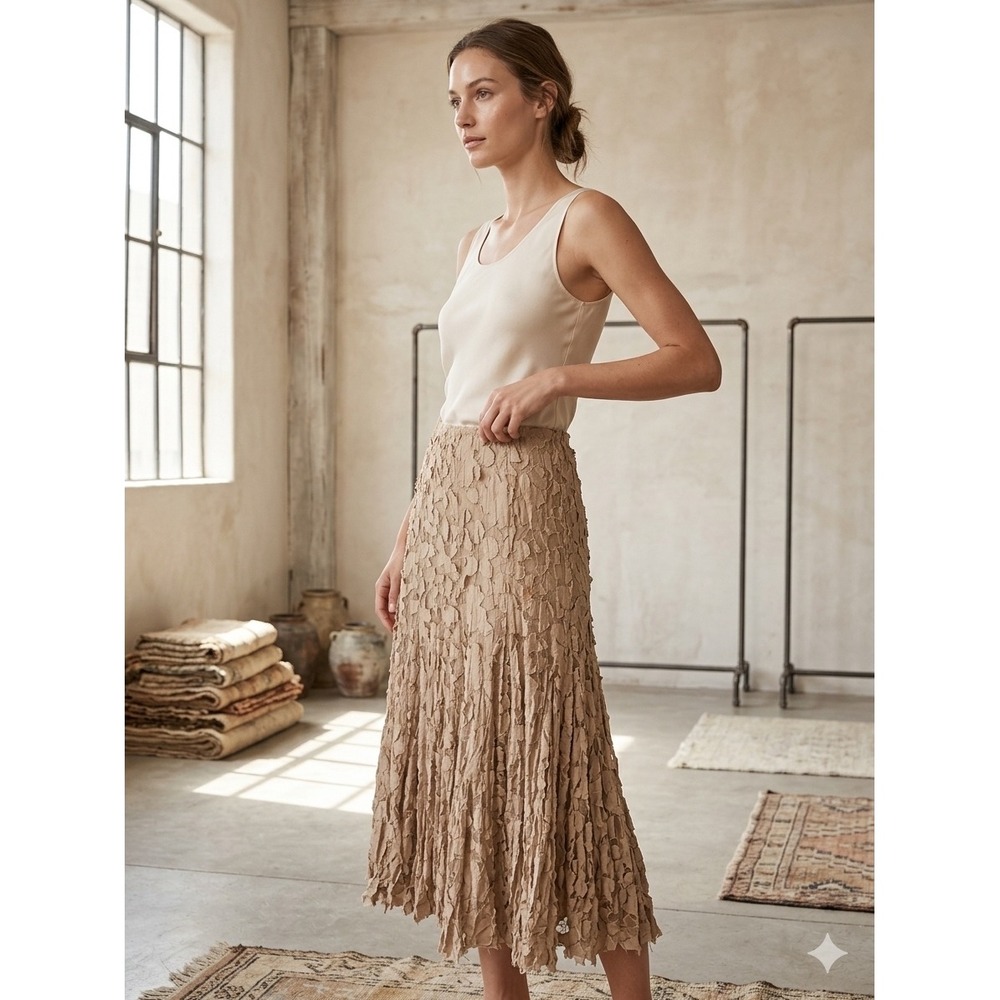 Karen Kane Textured Floral Applique Lace Midi Skirt Boho Cottagecore Fairycore